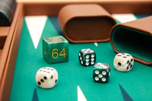 Pointworks 19 Inch Premium Backgammon Sets for Adults Leather Brown - Green. Premium 1.6 Inch Checkers & Dice Set, Travel Backgammon Set, Large, Backgammon Board Game, Backgammon Game Set - color: Brown Case - Green Field