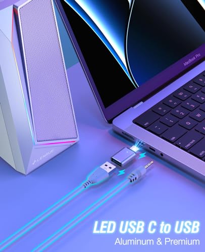 LENRUE Computer Speakers, USB/USB-C Powered PC Speakers with Loud Stereo Sound, Headphone-in for Desktop, Laptop, Monitor - color: 1059White