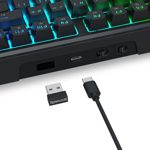 Redragon K762 Wireless Gasket Gaming Keyboard w/Hype Screen & Knob, 104 Keys Mechanical Keyboard, Easy-Control 1.14’’ TFT Info Display, 5-Layer Noise Dampening, Round PBT Keycaps, Custom Linear Switch - color: Essential Black, size: 104 Keys