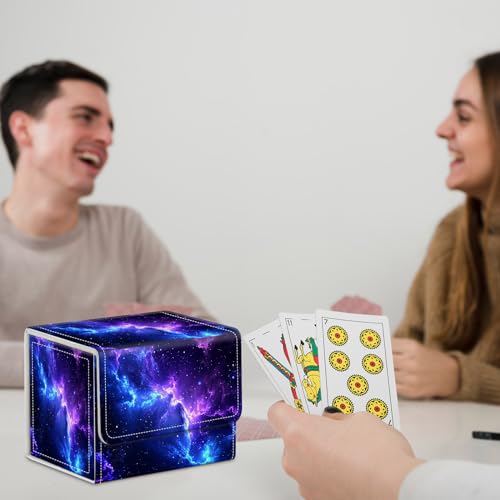 for MTG Commander Deck Box,Card Deck Box for Trading Yugioh MTG,Fits 100 Double Sleeved Cards,PU Leather Strong Magnet Case for Magic Commander TCG CCG,Blue Purple Sky - color: Blue Purple Sky