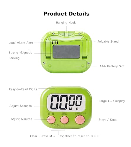 Digital Timer for Classroom Teachers Students, Magnetic Countdown Timer | Easy Timers for Kids Homework Study Kitchen Cooking Gym Game, 6 Pcs