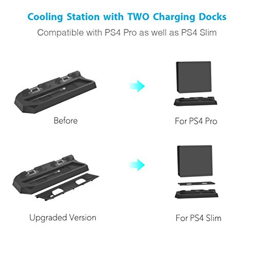 Vertical Stand Charger Cooling Station for PS4 Pro/Slim | 2-In-1, Dual Charger Ports, USB HUB