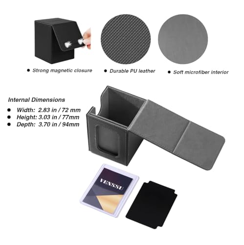 Venssu MTG Deck Box With Slot For Commander Display, Patented Design, Fits 100+ Double /120+ Single Sleeved Cards, With 2 Dividers And 1 Toploader,Compatible with board game TCG CCG (Black&Grey) - color: Black&Grey