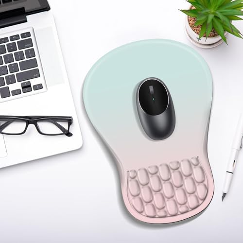 YIWEI Ergonomic Mouse Pad with Wrist Rest for Carpal Tunnel Pain Relief | Memory Foam Wrist Support,Non-Slip Rubber Base, Keyboard Computer Mousepad,Lycra Cloth Surface,Gaming Home Office - color: Blue and Pink Contrast