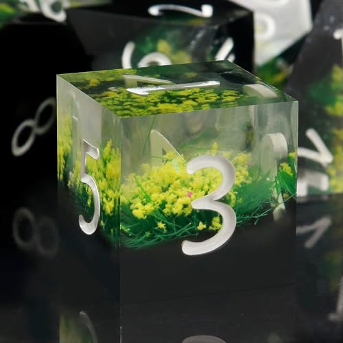 Haxtec DND Dice Set Sharp Edge Resin Dice Set with Dice Case, Flower D and D Dice, Polyhedral D&D Dice Set for Dungeons and Dragons TTRPGs DND Gift - color: Yellow