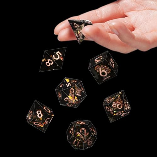 AUSTOR 7-Die DND Dice Set Handmade Sharp Edge Polyhedral Dice for Dungeons and Dragons D&D RPG MTG Table Games (Black & Red, Copper) - color: Black & Red,copper