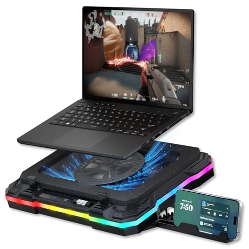 Tilted Nation Gaming Laptop Cooling Pad with USB Hub - Boost Performance, Stay Comfortable - RGB Laptop Cooler Stand with Adjustable Height & Fan Speed, RGB, USB (C + A) Hub, for 15.6" - 19" Laptops