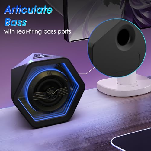 Computer Gaming Speakers, 50W Active Desktop Speakers with Infinity Mirror 3D Tunnel RGB (8 Modes), Bluetooth 5.3, AUX in, Headphone Out & Type-C Input, 3 EQ Modes, AC Powered for PC/Laptop/TV