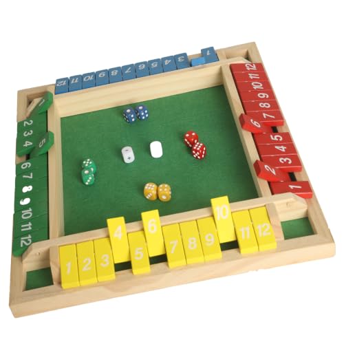 14in Shut the Box Game Wooden, 2-4, Dice Convenient Educational Math Game | Simple and Convenient 12 Tiles + 8 Classic + 2 Special Dice, Travel Board Games for Family Classroom Party Kids Adult - size: 14*14in