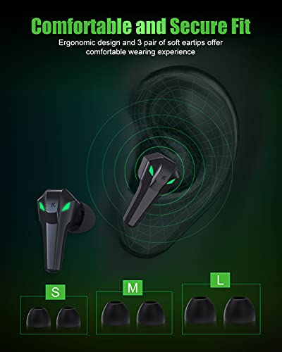 KMOUK Gaming Earbuds, L19-1, Bluetooth 5, Wireless, Gray, 48ms Low-Latency, 20H Playtime, Touch Control, USB-C, Game/Music Mode for PC/Mobile Gaming