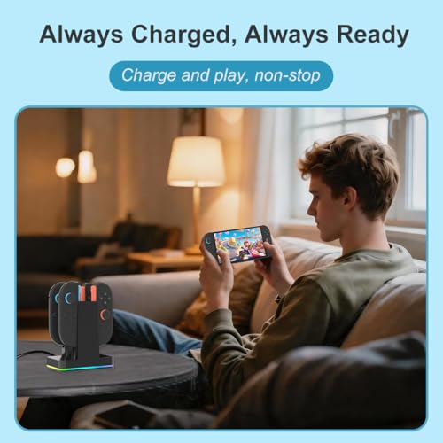 Switch 2 JoyCon Charging Dock for Nintendo Switch Controller Charger, Accessories for Nintendo 1/2 Charging Station with RGB Light - 4 in 1 Charge Switch2 with 60cm USB- C Power Cord - size: 60cm