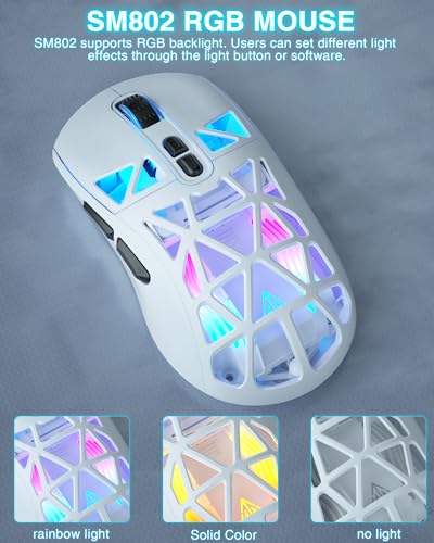 SOLAKAKA SM802 White Wireless Gaming Mouse,10000 DPI,Tri-Mode Wired/BT 5.0/2.4GHz Wireless Mouse Gaming with Side Button,RGB Programmable Macro Mouse for Laptop - color: 1-white, size: SM802