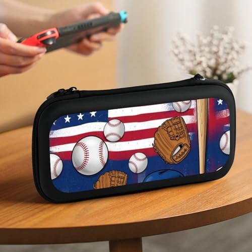 PPIKTC Game Console Storage Bag Compatible with Nintendo Switch, Baseball American Flag Hard Shell Shockproof Travel Carrying Pouch with 15 Game Cartridges - color: Design (201)