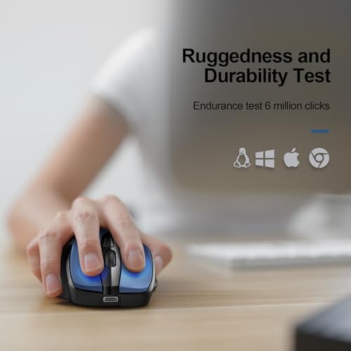 TECKNET Wireless Mouse Rechargeable, 2.4G Computer Mice with USB-A Receiver | 2.4G Connection, 800mAh Battery, 3X Faster Charging, Silent Click, 6-Level 4800 DPI, Ergonomic Design for All-day Comfort - color: Blue