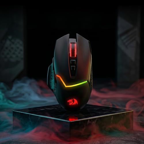 Redragon M690 MAX Wireless RGB Gaming Mouse 12800 DPI Remapping Keys | Cable-Free 0 Delay, Redefine Keybinding Macro, Vibing Backlight, Ergonomic Grip Body Comfort - style: M690 MAX