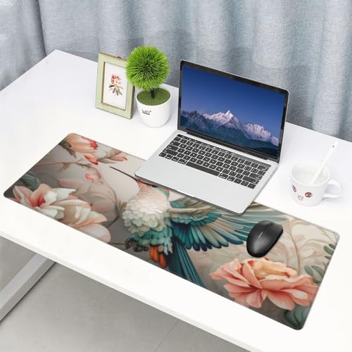 Gaming Mouse Pad, Large Non-Slip Rubber Base Mousepad, Keyboard Mouse Mat, Desk Pad with Stitched Edges, 31.5x11.8inch, Art Bird Flower - color: Art Bird Flower