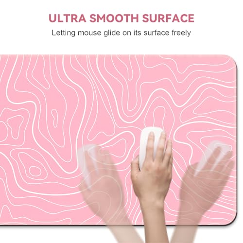 DIGSOM Gaming Mouse Pad, Pink with White Topographic Line, 31.5x11.8in | XL Mouse mat, Smooth surface, Anti-slip rubber base, For keyboard and mouse, For home and office use - color: Pink Topographic