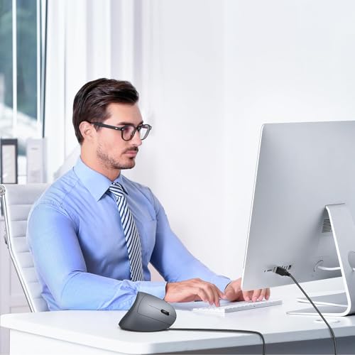 TECKNET Wired Mouse, 6400 DPI Ergonomic Mouse 6 Buttons Silent Mice 4 Adjustable DPI Vertical Mouse Compatible with Windows/Chrome/Laptop/Computer - color: Grey