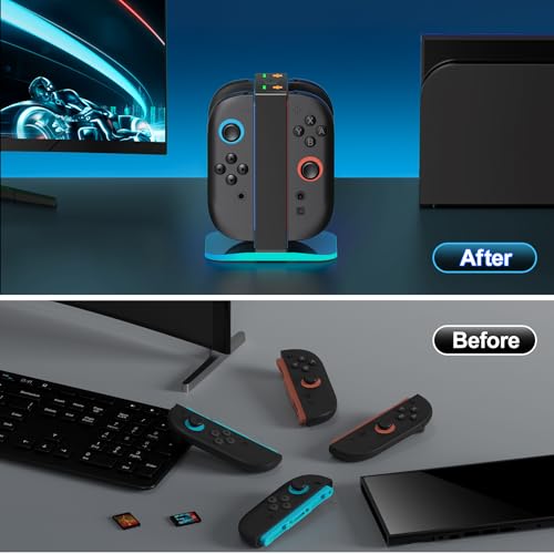 Mocagen Controller Charger for Nintendo Switch 2, Magnetic 4 in 1 Joy-Con Holder, Dynamic Light, Fast 2H Charge Compatible with Switch 2 Joy Con Charger Station Accessories - size: Square