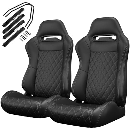 2 Pcs Adjustable Universal Racing Seats with Double Sliders, Reclinable Bucket Seats, 1 Pair of Sport Seats for Vehicles (Black D) - color: Black D