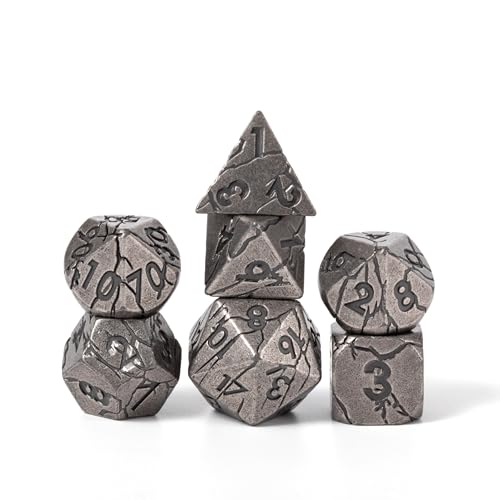 Metal Dice for DND - Ancient Cracked Pharaoh Ruins – Iron | Beautiful 7pc Polyhedral Dice Set, Smooth Rolling, Role Playing Games (RPG), Compatible with D&D, for Dungeons and Dragons - color: Ancient Iron