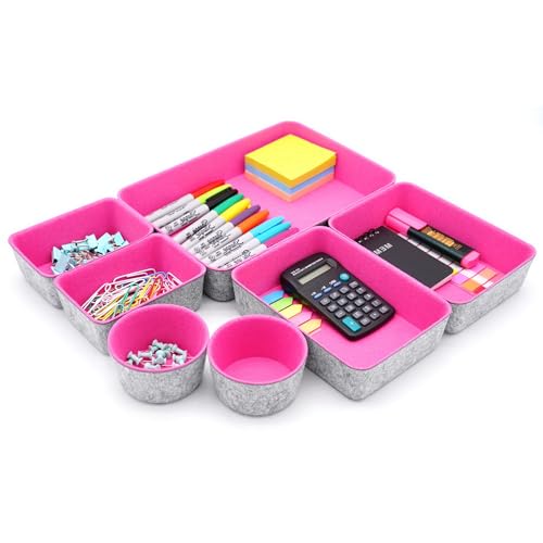 Drawer organizer bins felt tray desk storage dividers 7pc Hot pink - color: Hot pink