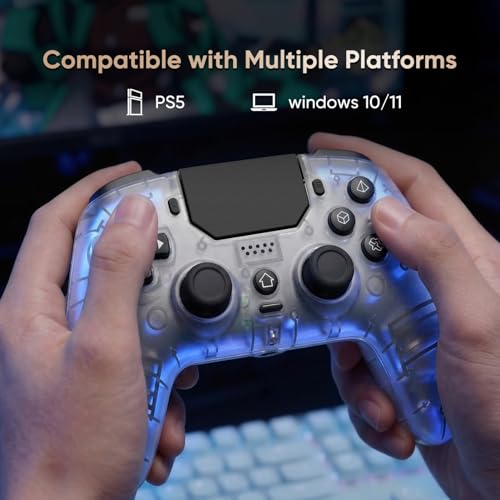BETMI LED Wireless Controller for PS5, Pro/Slim/PC(Frosted White) | Hall Joysticks/Trigger, Marco Back Button, Turbo, Dual Vibration, 6-Axis, 3.5mm Jack, Built-in Mic/Speaker, for Steam Deck - color: Frosted White