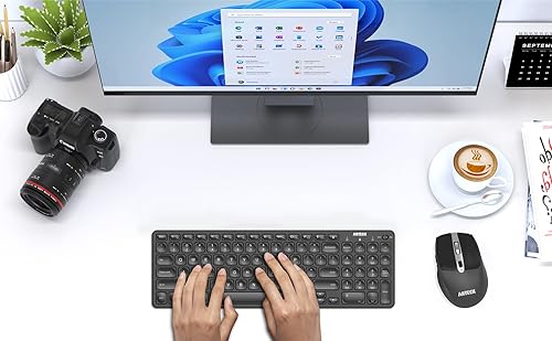 Arteck 2.4G USB Wireless Keyboard and Mouse Combo Ultra Slim Compact Keyboard and Ergonomic Mouse for Computer Desktop PC Laptop and Windows 11/10/8/7 Build in USB-C Rechargeable Battery