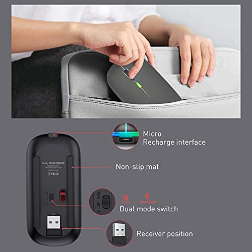 PEIBO Bluetooth Wireless Mouse for Laptop mac MacBook ipad MacBook air MacBook pro pc Desktop Computer Windows Chromebook Notebook (Gray Black) - color: gray black