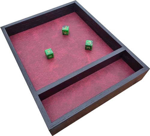 Oak Wood Dice Tray with Storage Area Wooden Rolling Box RPG Tabletop Boardgame Accessories (Ebony/Ruby) - color: Ebony / Ruby