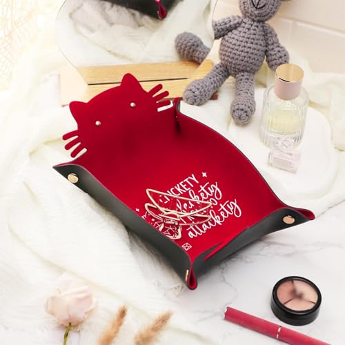 Red Cats Dice Tray Novelty Cat PU Leather Rolling Dice Tray Portable Dice Holder Cute Cat Desk Organizer Funny Gift for RPG, DND Game Players - color: Red