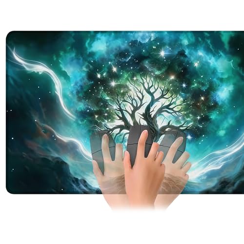 Playmat for MTG Green Vitality Magic Play Mat 24x14 Inch Card Game Mat for Magic The Gathering TCG PTCG Playmat with Free Storage Bags Non-Slip Backing and Stitched Edge - color: Green Vitality No With Zones