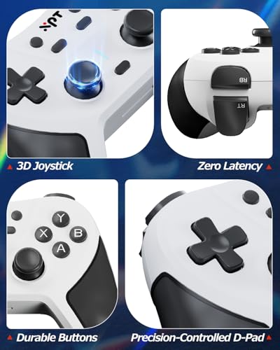 XPT PC Gaming Controller with Bluetooth/2.4G Wireless, Bluetooth Gamepad Game Controller for PC Windows/ Switch2/Switch1/PS4/PS3,Macro Programmable, Adjustable Turbo & Dual Vibration(white) - color: white