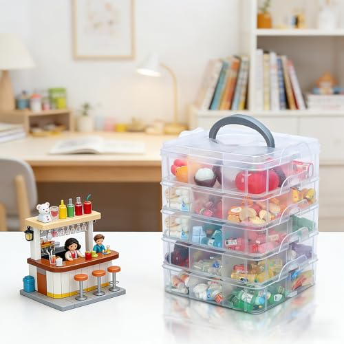 5-Tier Minibrand Storage Case, Adjustable Organizer Box for Toys | Plastic case with adjustable compartments for mini collectibles and figures. Case only, Minibrands not included.