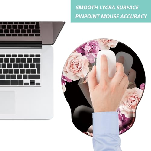 Mouse Pad with Wrist Support, Ergonomic Mouse Pad with Memory Foam Wrist Rest Cushion, Non-Slip Rubber Base Gaming Mice Pad for Home Office Computer Laptop, Flowers Pink - color: Flowers pink