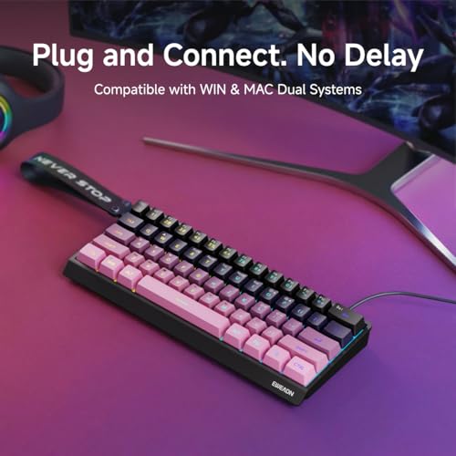 SEUNKWANG F61 60% Gaming Keyboard Wired, RGB Backlit Membrane Keyboard with PBT Keycaps, Compact Design, Lanyard Wired Keyboard for Mac/Win (Black Pink, Wired) - color: Black Pink