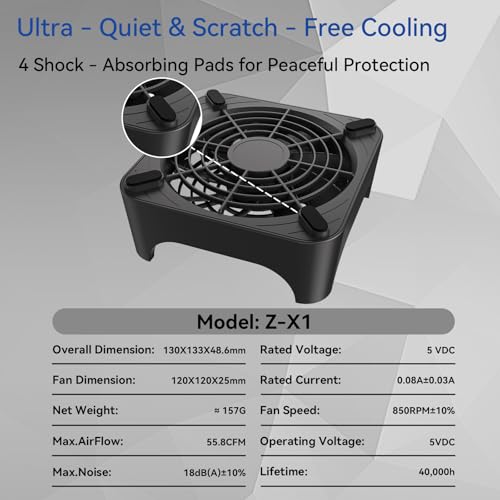X1 USB Cooling Fan, 18dB Ultra Quiet 120mm USB Computer Fan with Built-in Cable, Portable Fast Cooling Suitable for Router, Receiver, Amplifier, DVR, PlayStation, Xbox, Computer Cabinet More