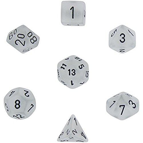 Polyhedral 7-Die Frosted Dice Set - Clear with Black