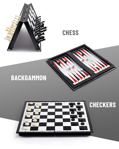 KAILE 13" Magnetic Chess Sets, 3 in 1 Travel Chess Checkers Backgammon Set with Folding Case - size: 13"