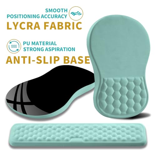 Hokafenle 2 in 1 Ergonomic Mouse Pad Wrist Support & Wrist Rest for Computer Keyboard Set, with Relieve Carpal Tunnel Pain Massage Bulge and Full Memory Gel Design (2In1 Set, Light Blue) - color: Hk004-light Blue