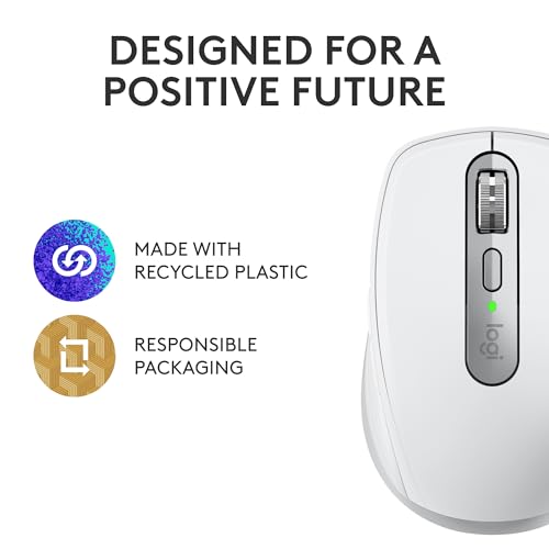 Logitech MX Anywhere 3S Compact Wireless Mouse, Fast Scrolling, 8K DPI Any-Surface Tracking, Quiet Clicks, Programmable Buttons, USB C, Bluetooth, Windows PC, Linux, Chrome, Mac - Pale Grey - color: Pale Grey, style: USB-C Charge