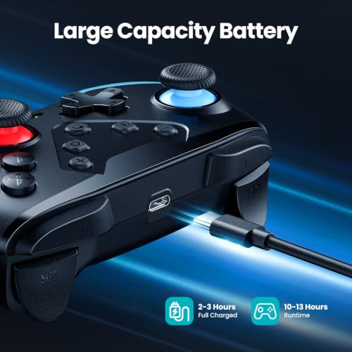 VOYEE Switch Controllers Compatible with Switch/Lite/OLED, Programming Wireless Pro Controller with Motion Control, Vibration, Wake-up, Turbo, Screenshot - color: Red+Blue