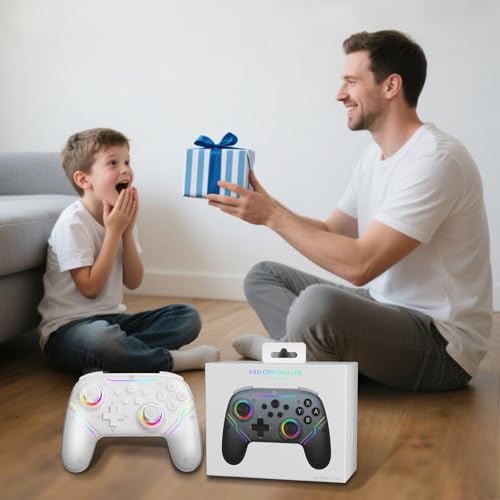 JDDWIN Wireless Controller for Switch 2/Switch/PC/Steam Deck, Hall Effect Joysticks & Triggers/Wake-up Function, Gamepad with RGB Light /Turbo/Programmable/ Dual Vibration Bluetooth USB Adapter for PC (White) - color: White