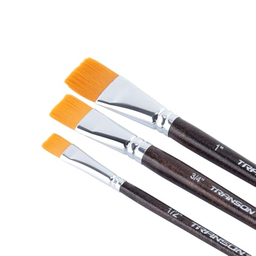 Transon Flat Paint Brush Set 3pcs for Acrylic Watercolor Gouache Oil and Body Painting - size: 3 PCS