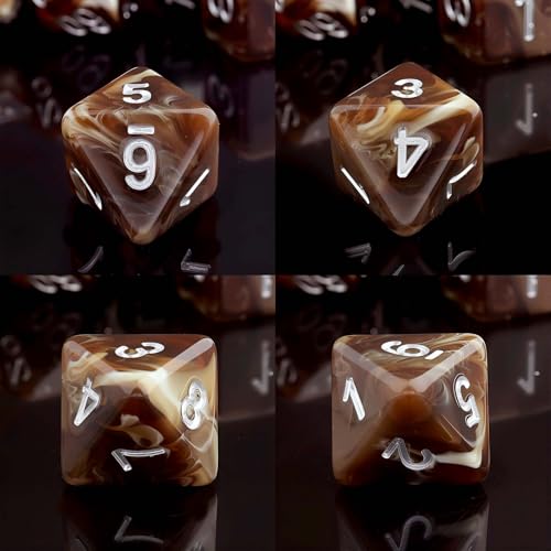 Haxtec Coffee DND Dice Set 7PCS Polyhedral D&D Dice for Roleplaying Games, D20 with Espresso Cup Icon, Latte Resin Dice with Velvet Pouch for Dungeons and Dragons, Great Gift for DND Lovers & Gamers - color: Coffee