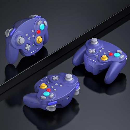 2 Pack Wireless GameCube Style Controller for Switch 1 & 2 / Lite / Switch Online, NGC Style Pro Controller Compatible with Windows PC, macOS - (Rechargeable) (Built-in Rumble) (NFC)- Indigo/Black - color: Two Pack BT Version Indigo/Black