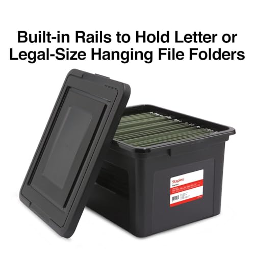 STAPLES File Box Plastic File Box Snap, Letter/Legal Size, Black, 4/Carton - color: Black, size: 4 Pack, style: Box (Snap Lid)
