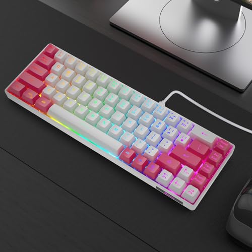 GEODMAER 65% Gaming Keyboard, LED Backlit Mini Wired Keyboard, Ultra-Compact Anti-Ghosting No-Conflict 68 Keys Membrane Gaming Wired Keyboard for PC Laptop Windows Gamer(White-Pink) - color: White-Pink