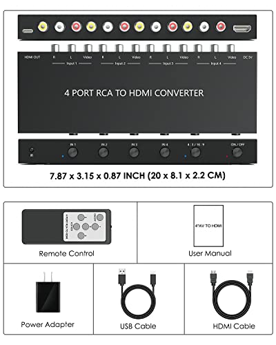 OseTub 4 Port RCA to HDMI Converter with UPGRADE TECHNOLOGY - size: 4 Port RCA to HDMI Converter