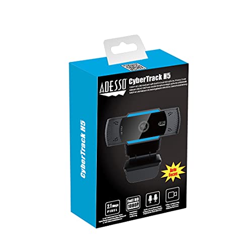Adesso CyberTrack H5-TAA 1080P HD Auto Focus Webcam with Built-in Dual Microphone, Tripod Mount and Privacy Shutter Cover TAA Compliant